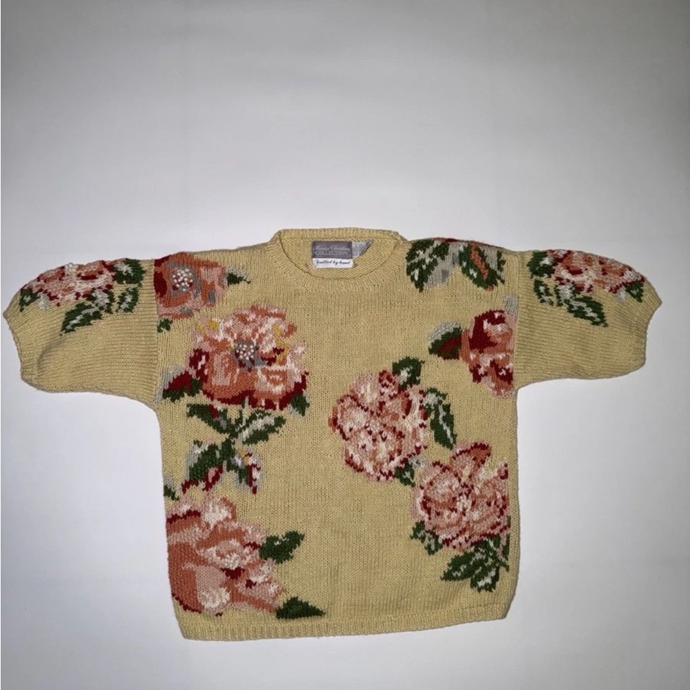 Marisa Christina Floral Knit Sweater - Cream and Pink